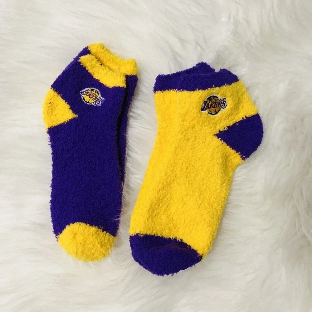 NBA Los Angeles Lakers Fuzzy Socks Purple Gold Low Cut Ankle‎ Cozy Loungewear